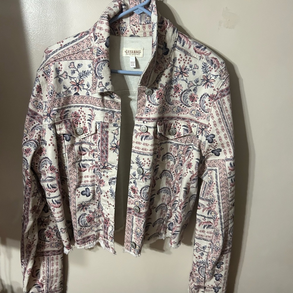 Shyanne Cream and Blue Patterned Jean Jacket